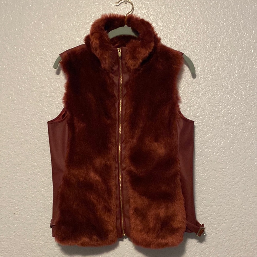 Guess Red Fur Leather Vest